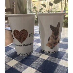 German Shepherd Dog Lover Ceramic 12 Oz Cups Set-  I Love My GSD Paw Print